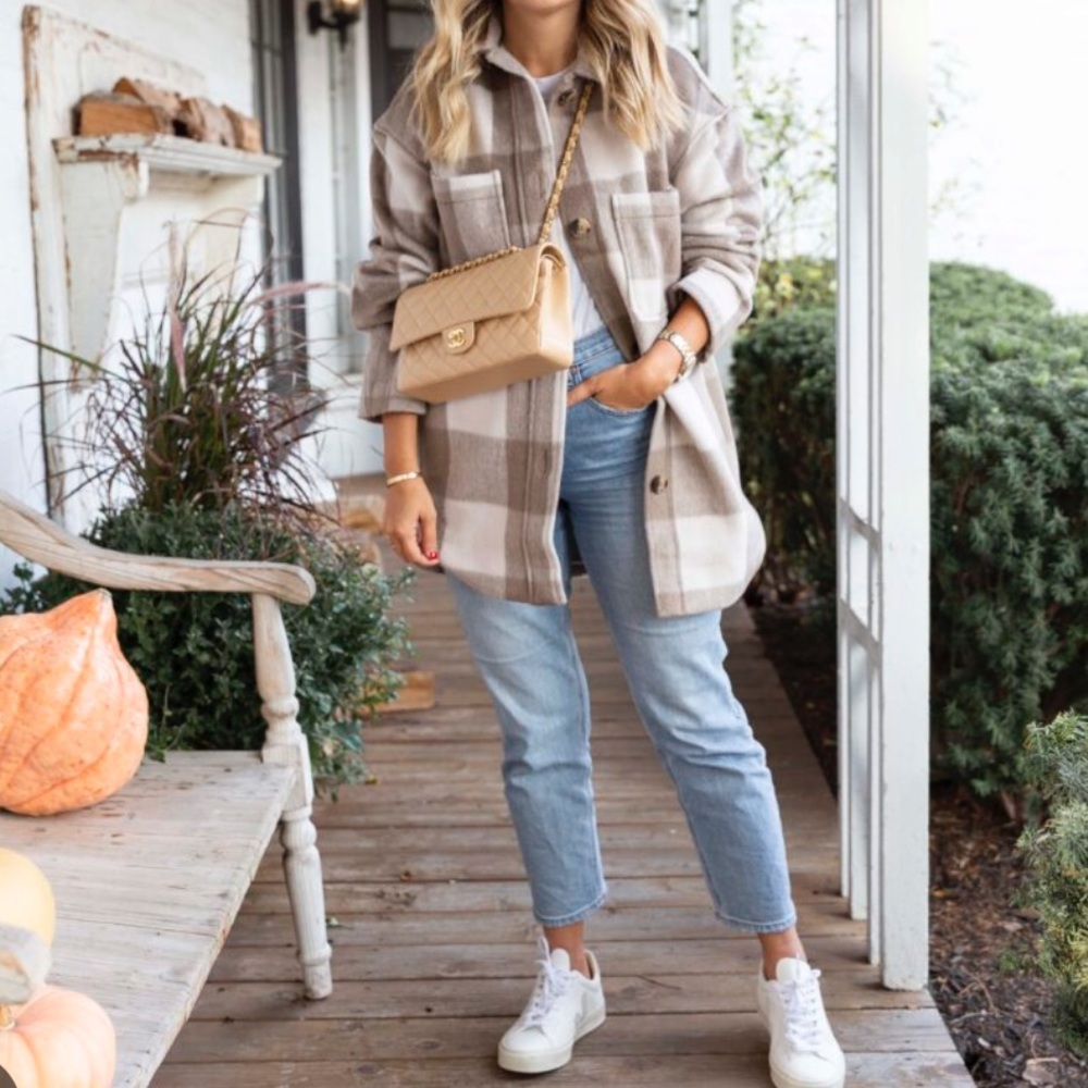 MOVING SALE - H&M Beige Plaid Shacket Coat
